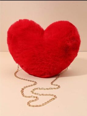 SHEIN Red Heart Faux Fur Mini Crossbody with Gold Chain